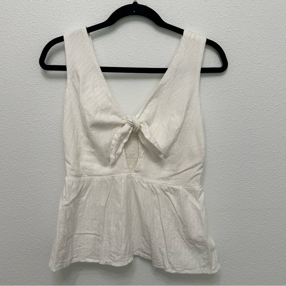Heartloom White Tie-Front Peplum Tank Top
